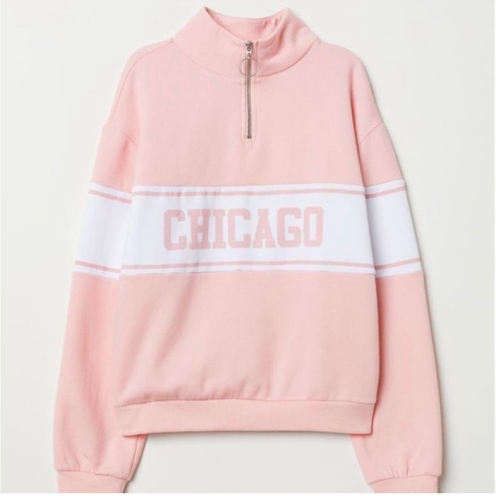 H&M CHICAGO PINK WHITE QUARTERZIP SWEATSHIRT SIZE SMALL